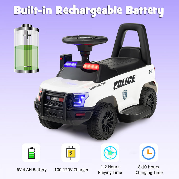 2-in-1 6v Kids Ride On Police Car Toddler Push Car W/ Megaphone & Siren White