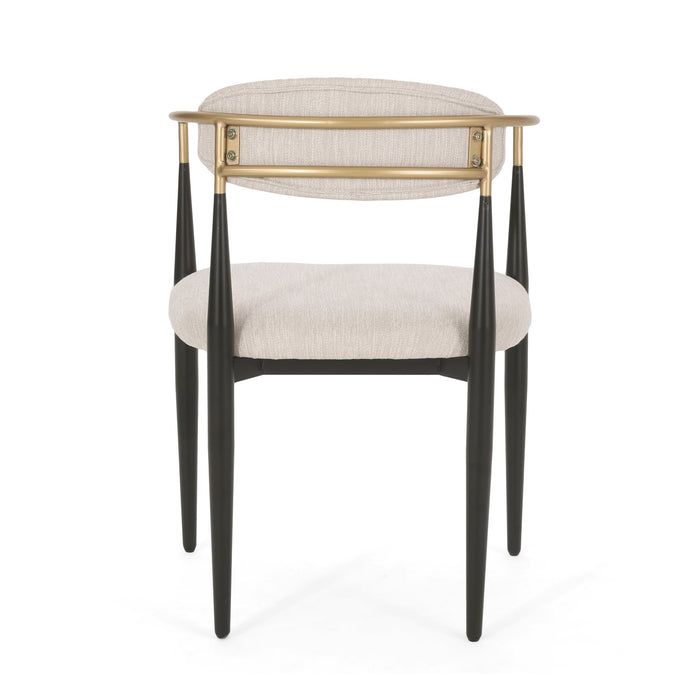 Mila Dining Chair Set Of 2 With Upholstered Fabric And Metal Frame - Beige and Black