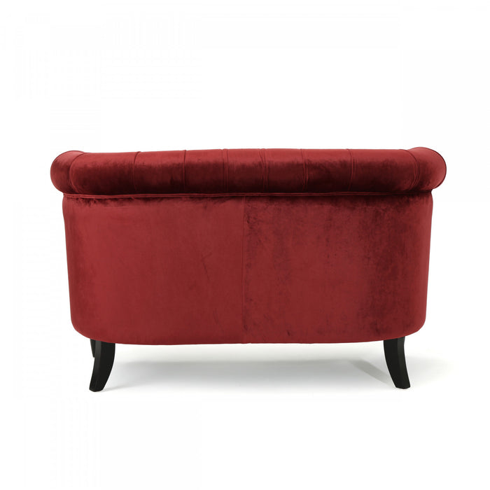 Vivian Solid Wood Rolled Arms Velvet Loveseat,Garnet