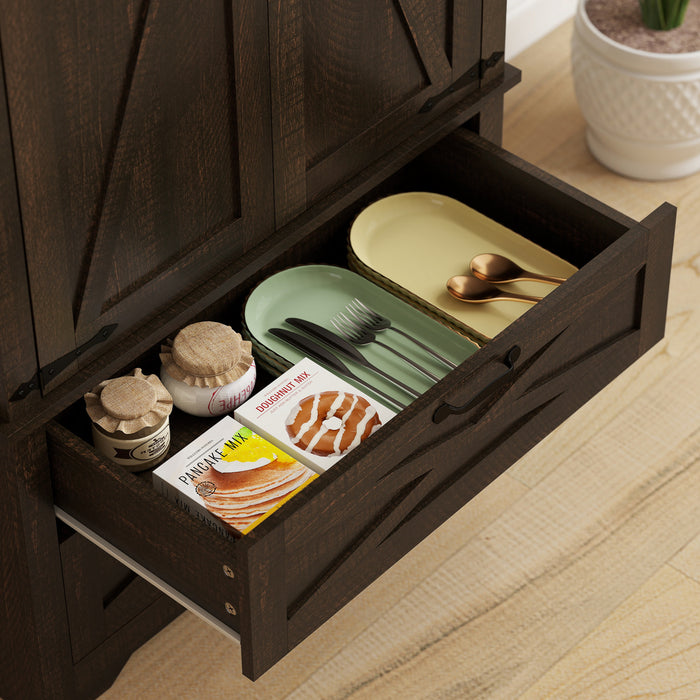 HOMCOM 64\" Kitchen Pantry Cabinet Storage Cabinet with Doors Drawers, Brown