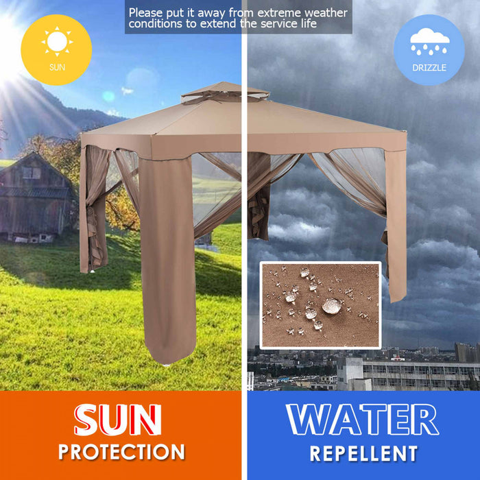 Costway 10'x 10'2-tier Canopy Gazebo Tent Outdoor Netting Picnic Party Sun Shade
