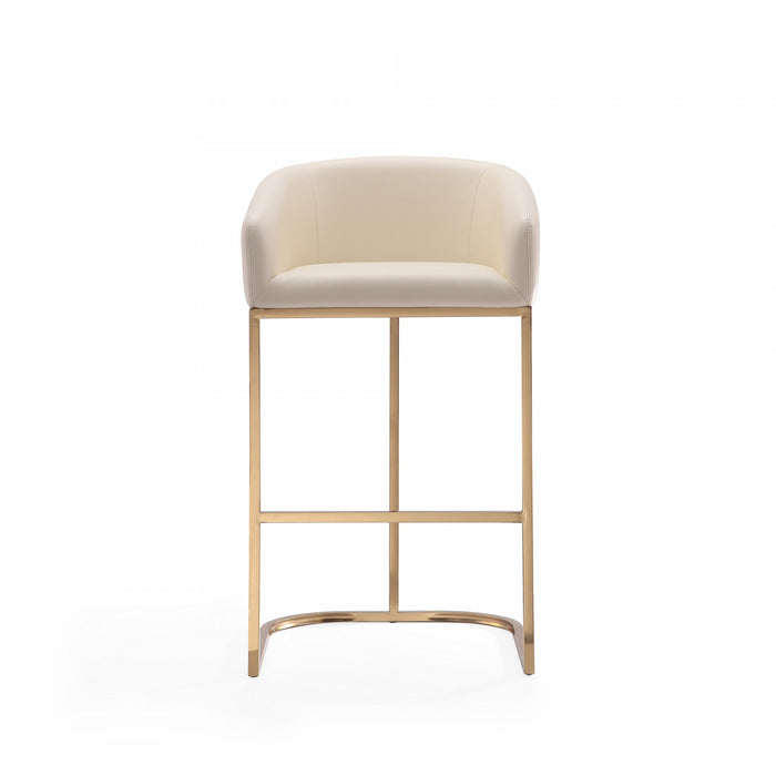 Louvre Mid-Century Modern Metal Upholstered Barstool in Cream - Set of 2