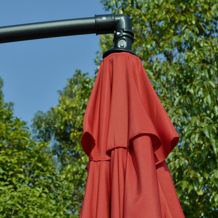 Outsunny 11ft Offset Hanging Patio Umbrella Cantilever Umbrella, Red