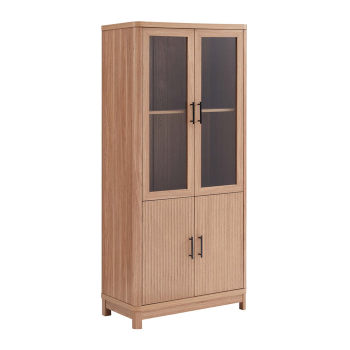 Jodie Mid-Century Modern 31\" Bookcase Cabinet in Maple (6-Shelf) - Set of 2