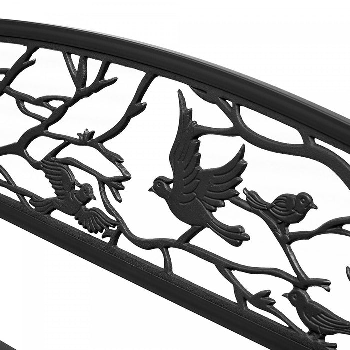 Outsunny 50\" Outdoor Metal Garden Bench With Vintage Bird Pattern, Black