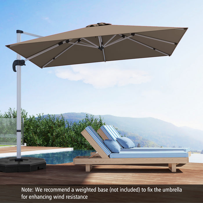 Costway 10 FT Patio Cantilever Umbrella Outdoor Aluminum Hanging Offset Umbrella w/ 360° Rotation Brown