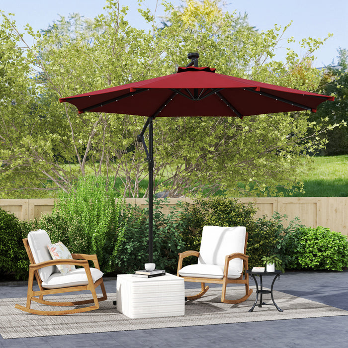 Outsunny 10ft Outdoor Cantilever Umbrella With Solar Lights Wine Red