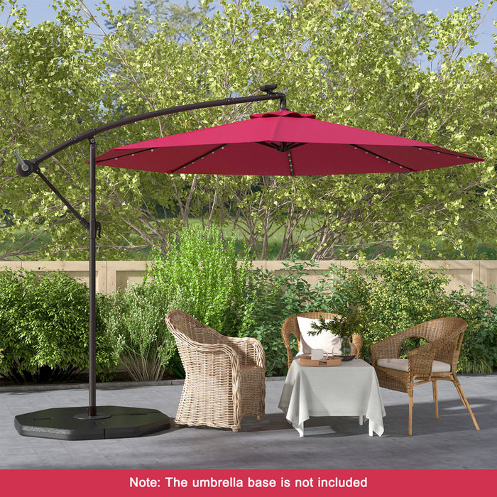 Costway 10 Ft Patio Solar LED Offset Umbrella 40 Lights Crank Cross Base Wine