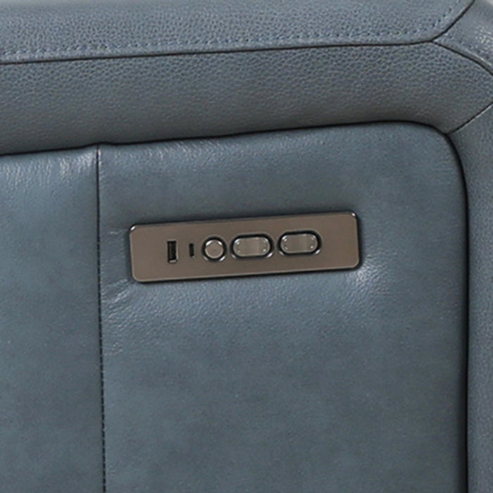 Bellamy 78 in. Leather Match Power Reclining Sofa with Adjustable Headrest and USB - Blue