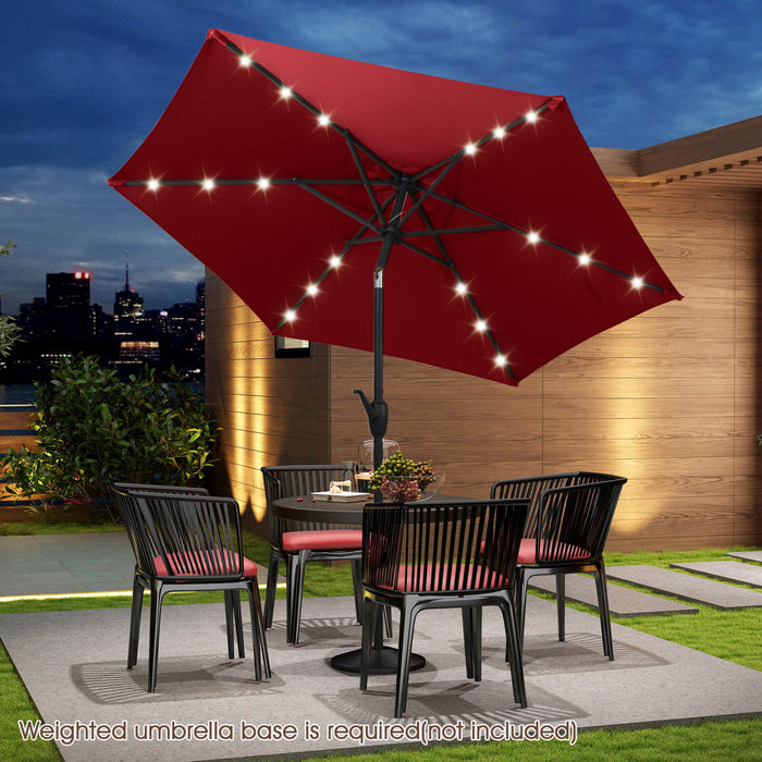 Costway 7.5 ft Solar Powered Patio Umbrella with LED Lights Push Button Tilt Crank Handle Red
