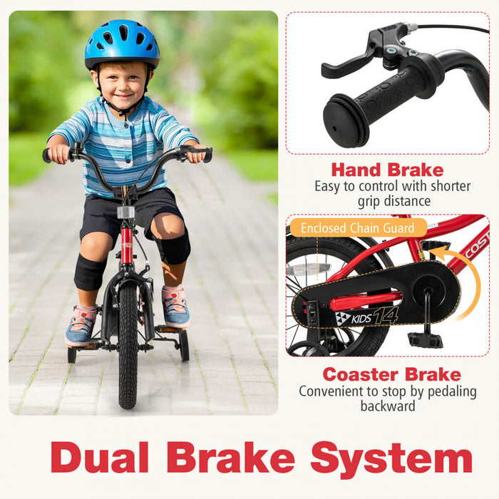Costway 14\" Kids Bike For 3-5 Years Old Boys & Girls With Adjustable Seat Handbrake Reflectors Red