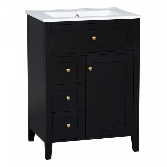 Scott 24\" Bathroom Vanity with Ceramic Sink and Rubberwood Legs, Black