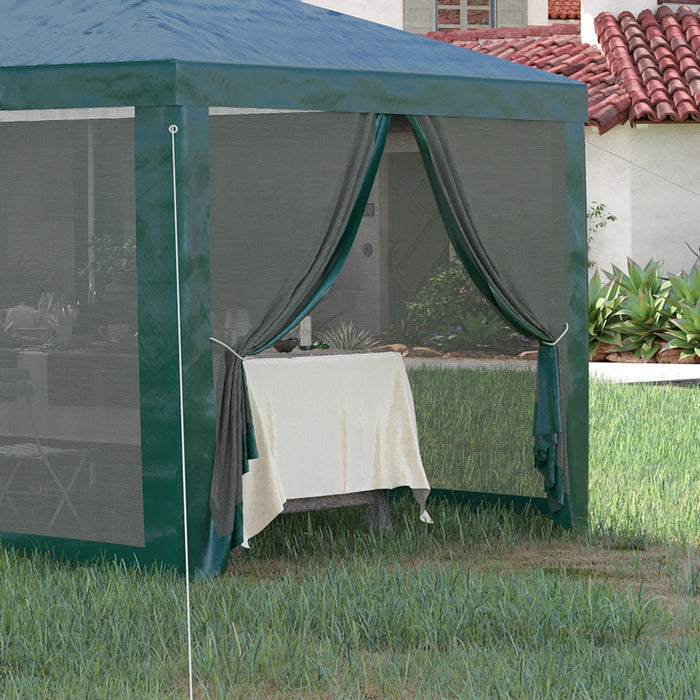 Outsunny 10' X 28' Party Tent Outdoor Canopy Garden Sun Shade With 8 Mosquito Mesh Netting And Zipper Door, Green