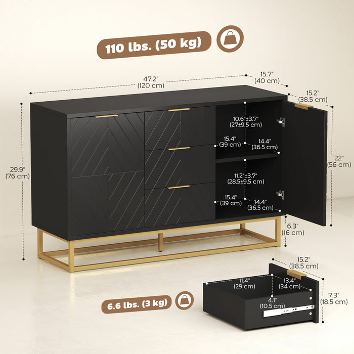HOMCOM 3-Door Storage Cabinet Sideboard for Dining Room, Living Room