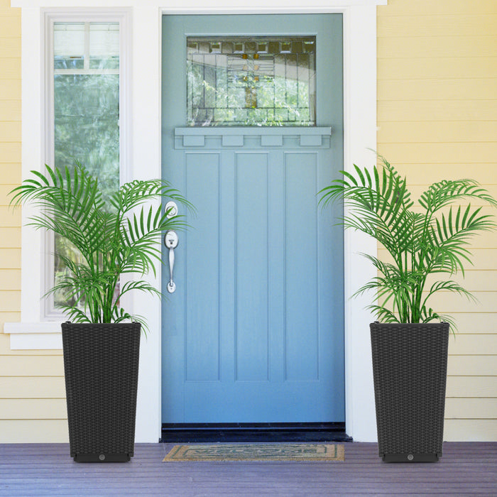 Costway 2pcs Outdoor Wicker Flower Pot 22.5\"tall Planters With Drainage Hole Black