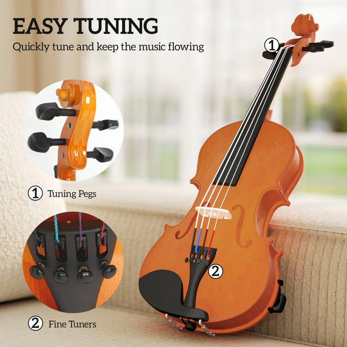 HOMCOM 4/4 Full Size Violin Kit, Wood Acoustic Violin Set for Beginners, Adults, Students, Musical Instrument Fiddle Kit with Hard Case, Bow, Rosin, Bridge and Shoulder Rest, Brown