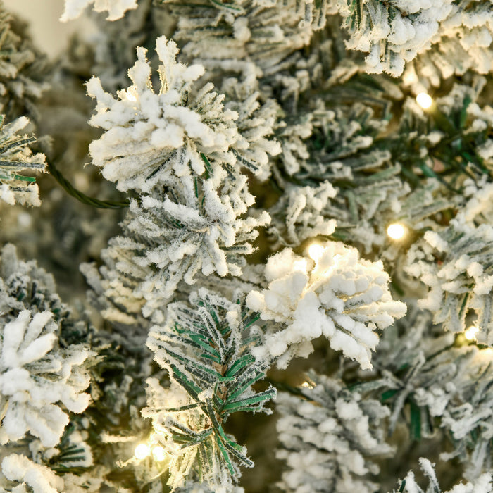 Homcom 7.5ft Prelit Artificial Snow Flocked Pencil Christmas Tree
