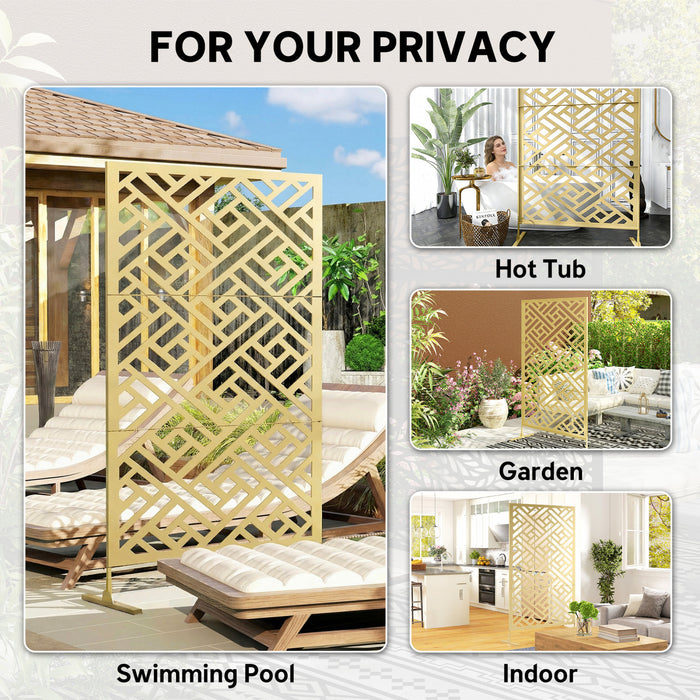 Outsunny Outdoor Privacy Screen, Freestanding Outdoor Divider, Gold