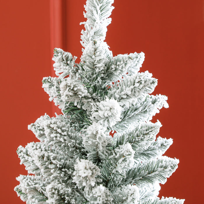 Homcom 6ft Flocked Pencil Artificial Christmas Tree With Steel Base, Green