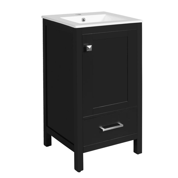 Wayne 18 Inch Compact Modern Bathroom Vanity with Ceramic Sink, Black
