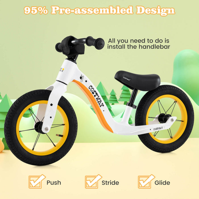 Costway 12 Inch Magnesium Toddler Balance Bike No Pedal Training Toddler Balance Bike White
