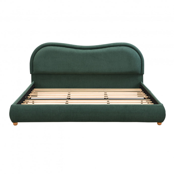 Olivia Upholstered Platform Bed Frame with Curved Headboard,King Size,Green King Bed