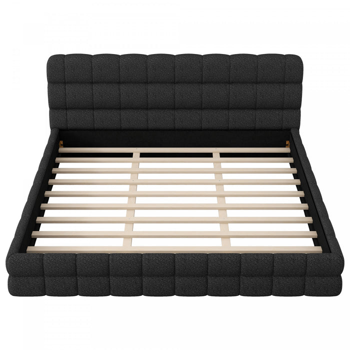 Emma Modern Upholstered Platform Bed with Comfortable Solid Wood,King Size,Black King Bed