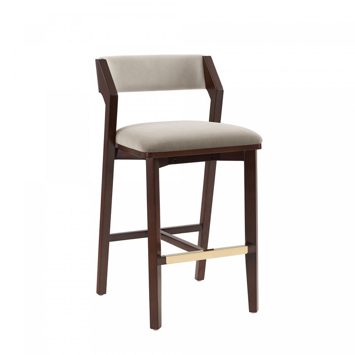 Patricia Modern Wood Upholstered Barstool in Linen Bar Stool