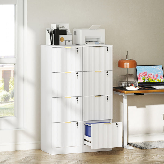 HOMCOM 4 Drawer File Cabinet Fluted Vertical Filing Cabinet with Lock White