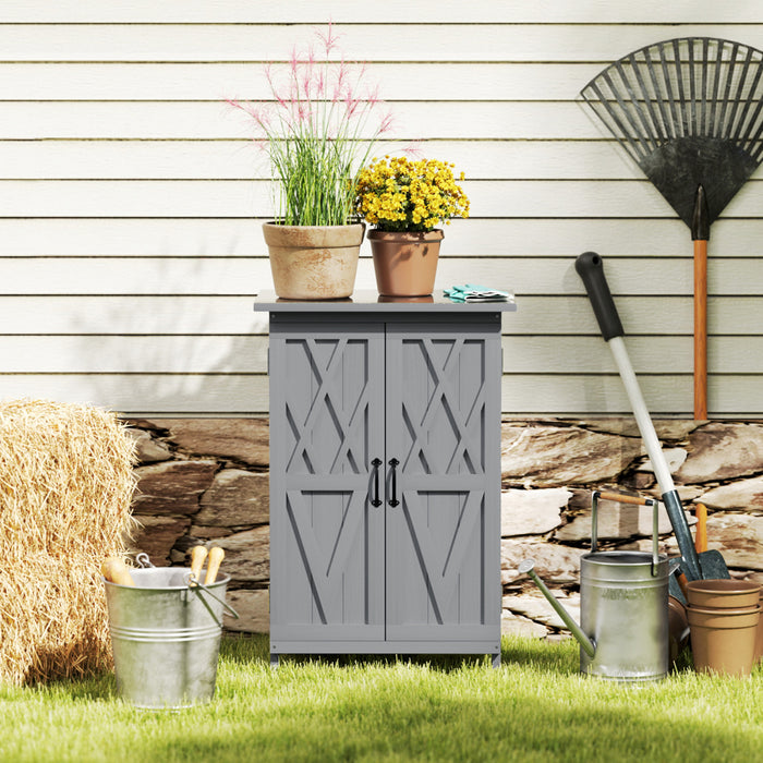 Outsunny Wood Shed, Outdoor Garden Shed With 2-tier Shelves, Grey