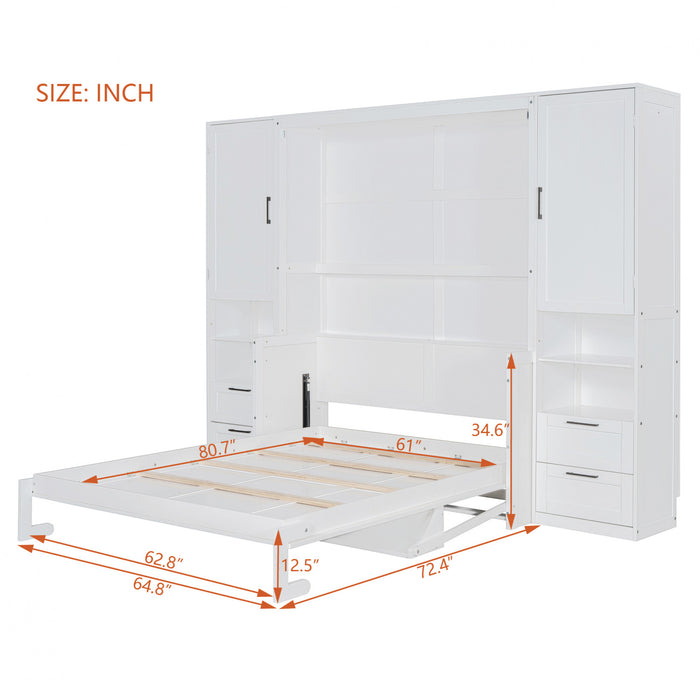 Joyce Closet Queen Murphy Bed With Drawers And Shelves - White