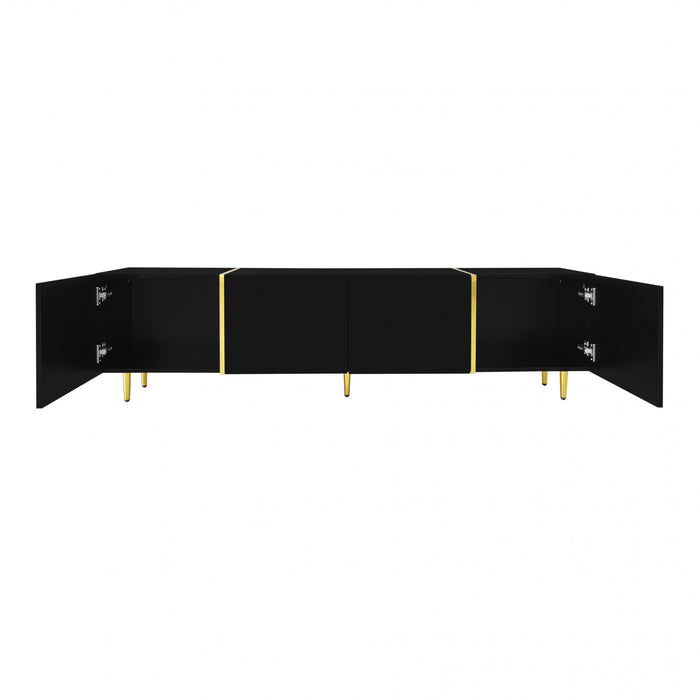Frances Modern Tv Stand With 4 Doors,high-gloss Black Tv Stand