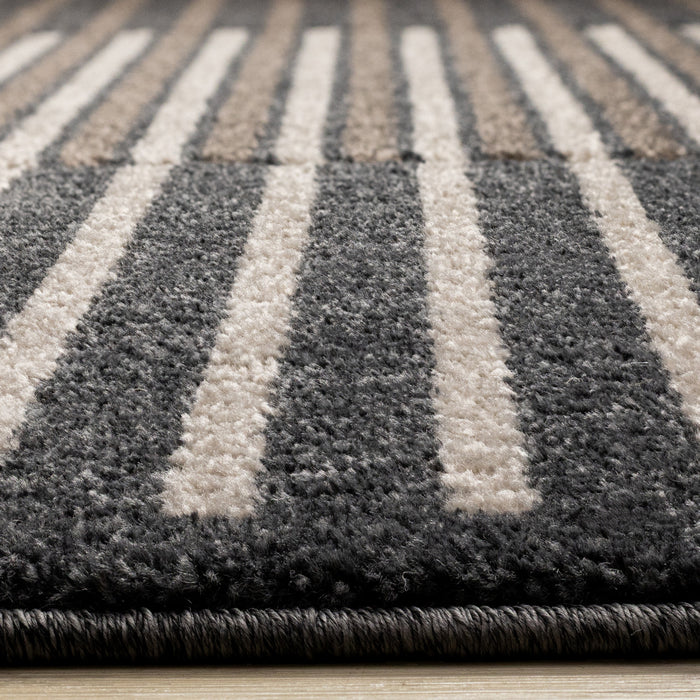 Maverick Beige Brown Black Striped Design Rug, 7'10\" x 10'6\" Indoor Area Rug
