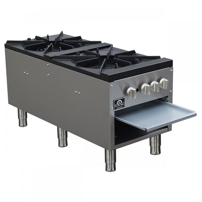 FORNO Commerciale Gas Stock Pot, 2 Burners, 160,000 BTU, Stainless Steel - FCMSP0094-18