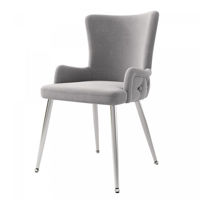 Luna Velvet Dining Chairs with Tufted Upholstered and Gold Metal Legs Set of 2, Grey