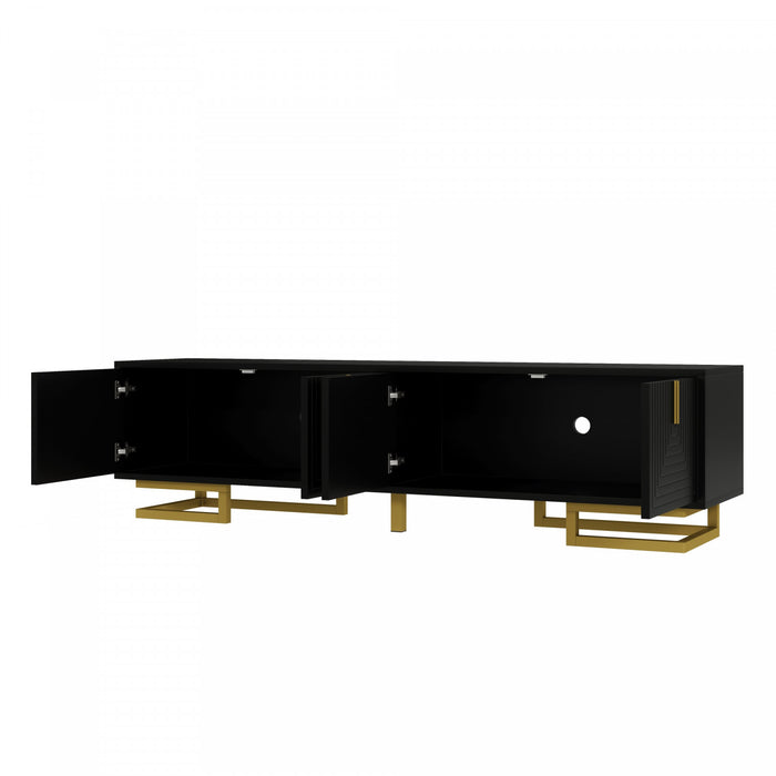 Aspect 63 Inch TV Stand with Textured Doors and Gold Legs, Black