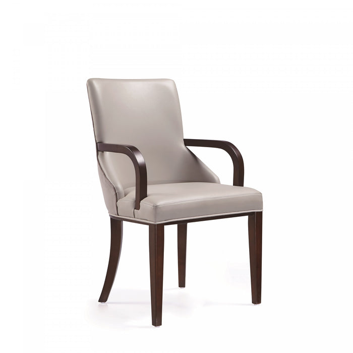 Shubert Modern Wood Vegan Leather and Velvet Armchair in Light Gray - Set of 2