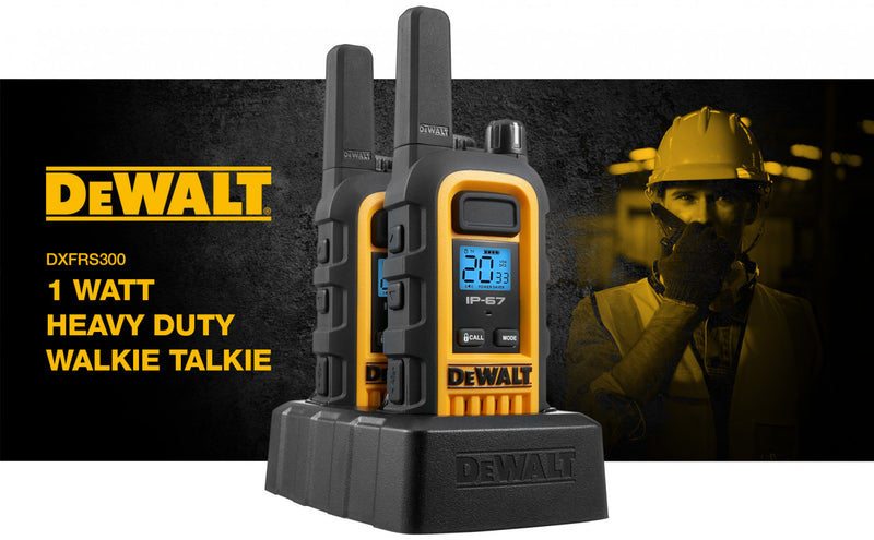 2 Dewalt Dxfrs300 Walkie Talkies Plus Earpieces - 1 Watt, Heavy Duty, 22 Channel Long Range Two Way Radios