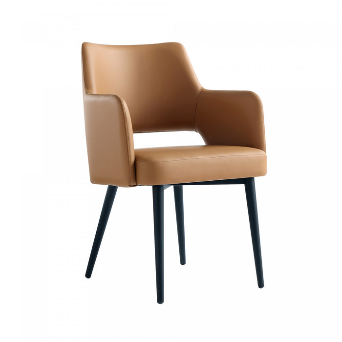 Tremont Modern Vegan Leather Metal Armchair in Saddle - Set of 2