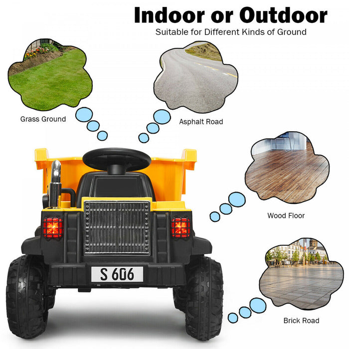 12v Battery Kids Ride On Dump Truck Rc Construction Tractor W/ Electric Bucket