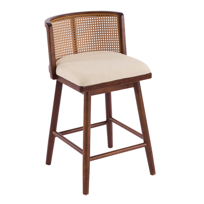 Talia Wooden Counter Height Bar Stool Set of 4 with Rattan Backrest,Walnut