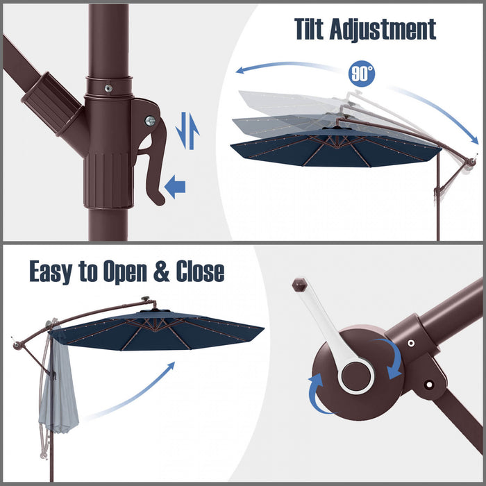 Costway Patio 10FT Hanging Offset Umbrella 32 LED Lights Sand Bag Outdoor Cross Base