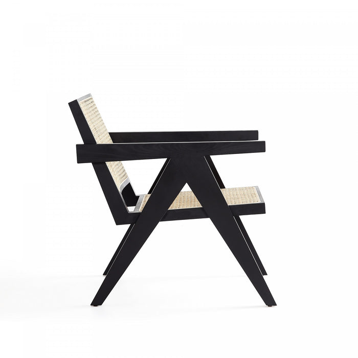 Hamlet Industry Chic Cane Back Wood Accent Armchair in Black and Natural - Set of 2