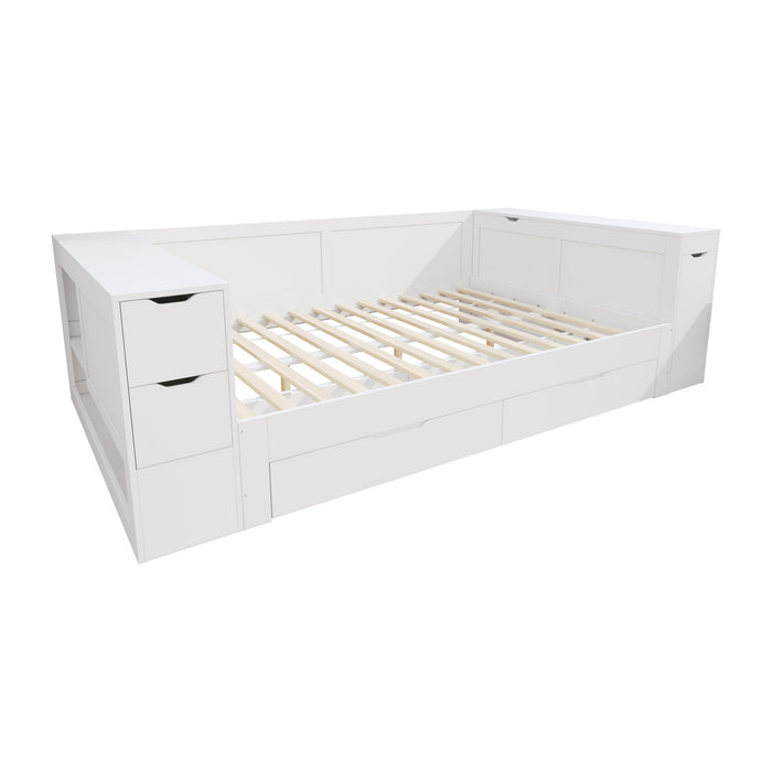 Mason Daybed with Headboard Storage and Multifunctional Storage Bed Frame,Full Size,White