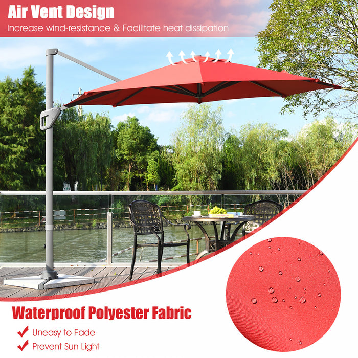 Costway 11ft Patio Offset Umbrella Cantilever Rotation Aluminum Tilt Cross Base Wine
