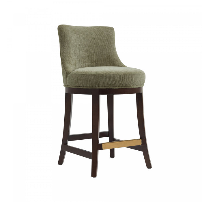 Lucia Modern Chenille Wood Counter Stool in Leaf Green - Set of 3