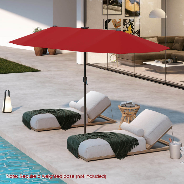 Costway 13 FT Large Patio Umbrella with LED Solar Lights Crank Handle 12 Heavy-Duty Ribs Wine
