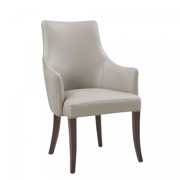 Connie Modern Wood Vegan Leather and Velvet Armchair in Light Gray