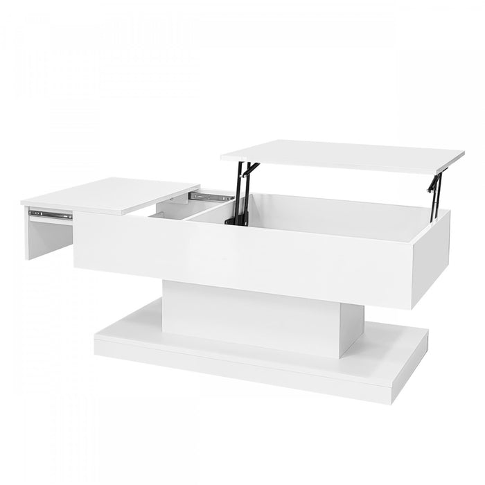 Logan Lift-Top Coffee Table with LED Lighting and Extendable Desktop,White