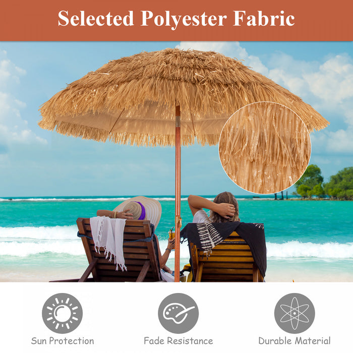 Costway 6.5 FT Thatched Beach Umbrella Tilt Tiki Hawaiian Patio Portable